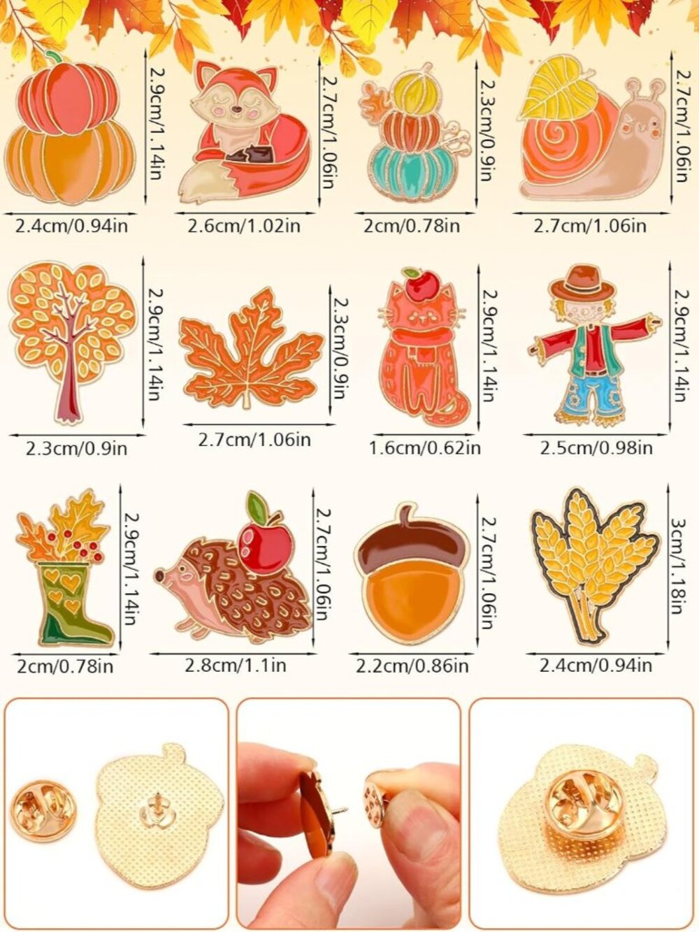 28PCS Fall Enamel Pins Cute Pumpkin Maple Animal Brooch Pins for Fall Thanksgivi - Picture 2 of 7